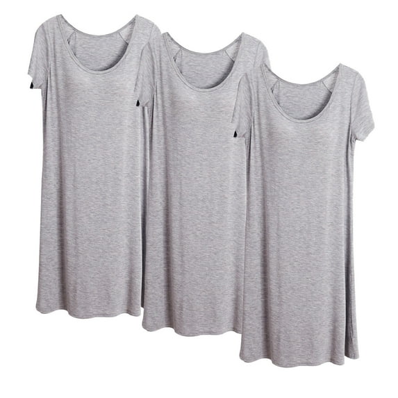 OSFVNOXV Cotton Nightgowns for Women 3 Pack Summer Maxi Sleep Shirts with Built-In-Bra,Soft Breathable Crewneck Night Dress