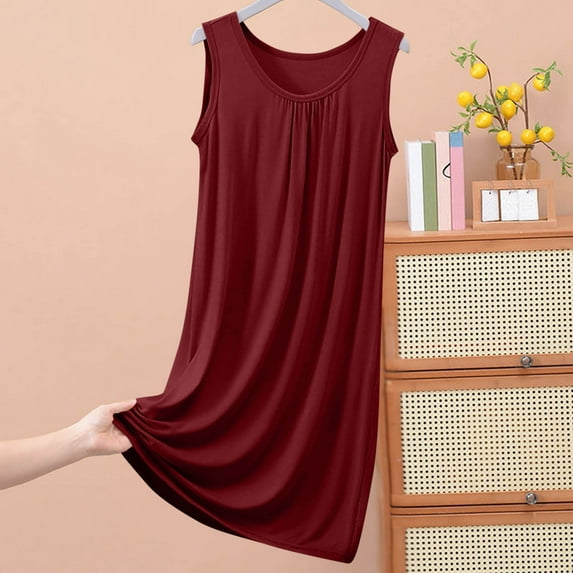 OSFVNOXV Cotton Sleep Shirts for Women Sleeveless Long Nightgowns Summer Breathable Loose Flowy Loungewear