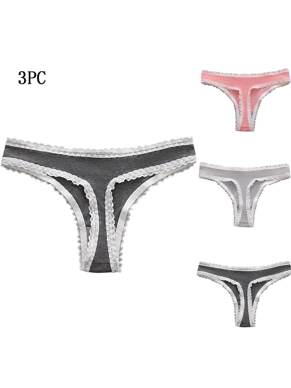 Cotton Thongs for Women 3 Packs Low Rise Panties Seamless Breathable Stretch Leakproof Period Underwear ,Black,Gray and Pink