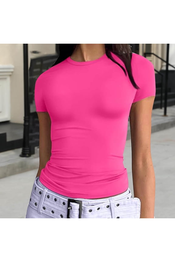 Crop Tops for Women Petite Y2K Juniors Athletic T-Shirt Casual Short Sleeve Crewneck Pullover Shirts 2026