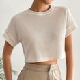 thumbnail image 1 of OSFVNOXV Crop Tops for Women Y2K Juniors T-Shirts Texture Ribbed Knit Loose Fit Pullover Summer Lightweight Beach Tops, 1 of 9