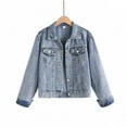 thumbnail image 1 of OSFVNOXV Cropped Denim Jackets for Juniors 2025 Trendy Long Sleeve Short Vintage Classic Jean Jackets with Key Pockets, 1 of 8