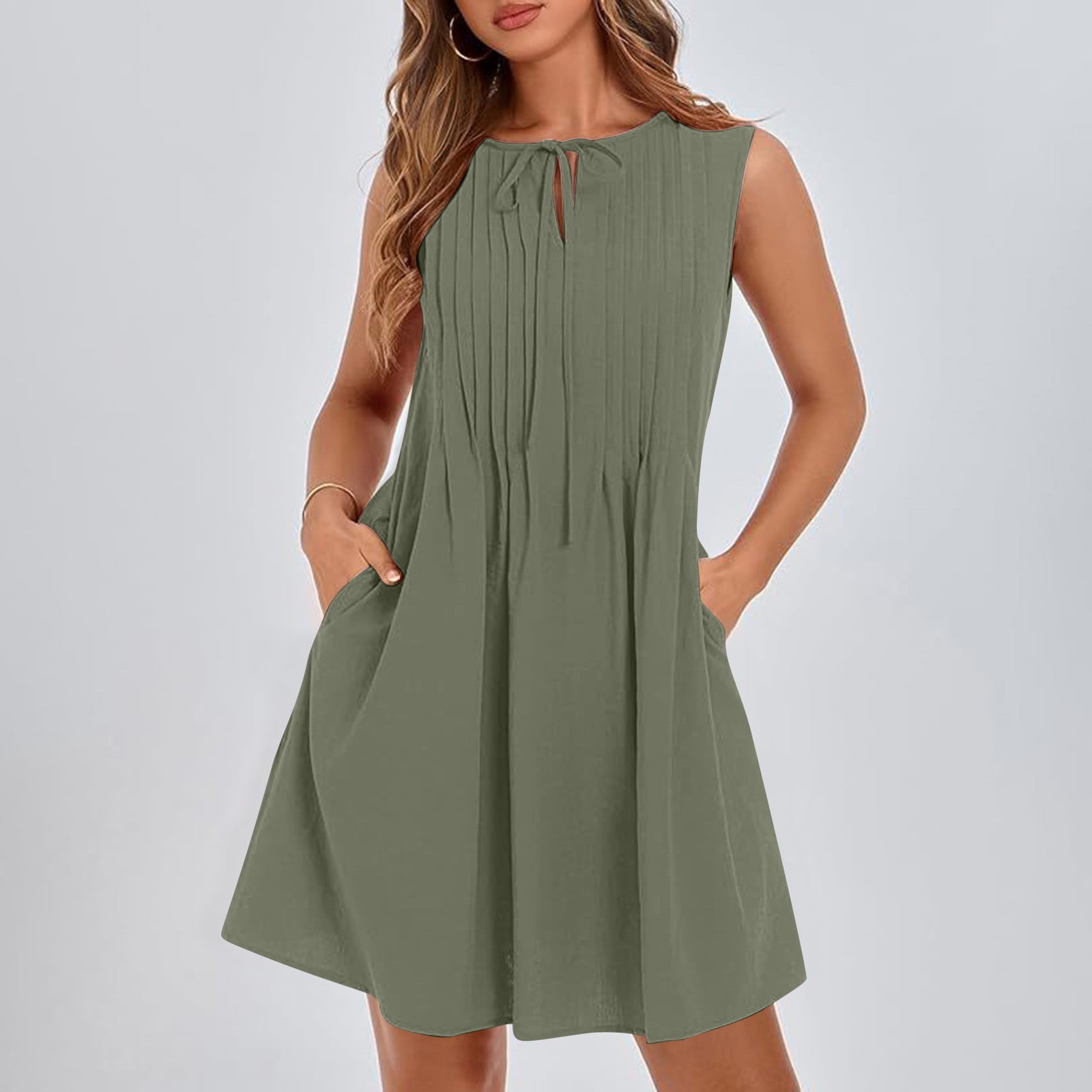 OSFVNOXV Cute Dresses for Petite Women Summer Pleated Bow Tie