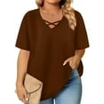 thumbnail image 1 of OSFVNOXV Cute Tops for Women Summer 2025 Cross V-Neck Oversized T-Shirts Short Sleeve Ruffle Flowy Pullover Tops ,XL-5XL, 1 of 6