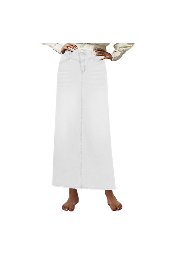 Denim Skirt for Women Long Vintage Jean Skirt Relaxed Fit Stretchy A-Line Cowgirl Maxi Skirt with Zipper Pocket