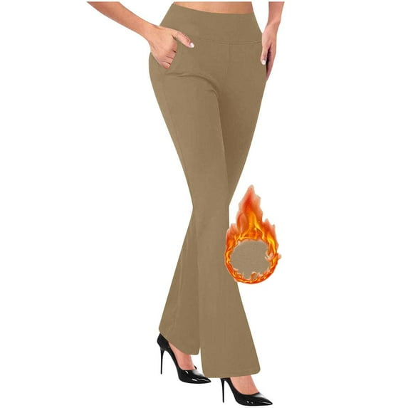 OSFVNOXV Dressy Pants for Women Fleece Lined High Waist Business Casual Pants Stretchy Work Trouser with Pockets