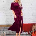 thumbnail image 1 of OSFVNOXV Evening Dresses for Women Formal Retro Velvet Dress Short Sleeve High Split Loose Flowy Maxi Dresses, 1 of 6