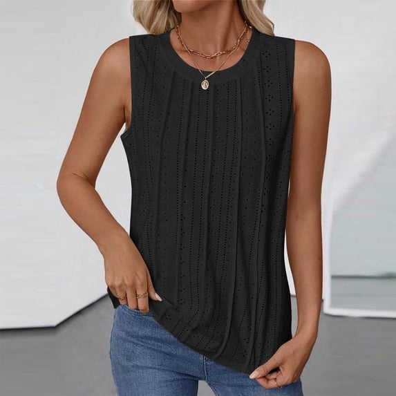 OSFVNOXV Eyelet Tank Tops for Women Sleeveless Summer Boho Top Dressy Dressy Casual Pleated Tunic Tops 2026