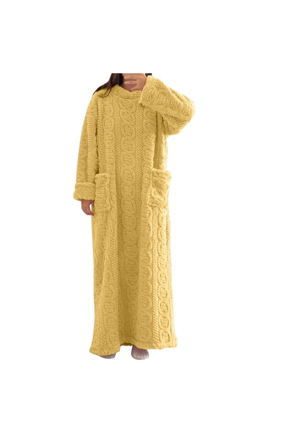 Flannel Nightgown for Women Long to Floor Soft Knit Sleep Shirts with Pockets,Long Sleeve Cold-Resistant Crewneck Pullover Sleepwear