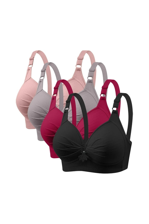 Full-Figure Bras for Older Women 4 Pack Push Up Bra High Support Convertible Padded Breathable Bralette for Big Breasted Women ,XS-4XL