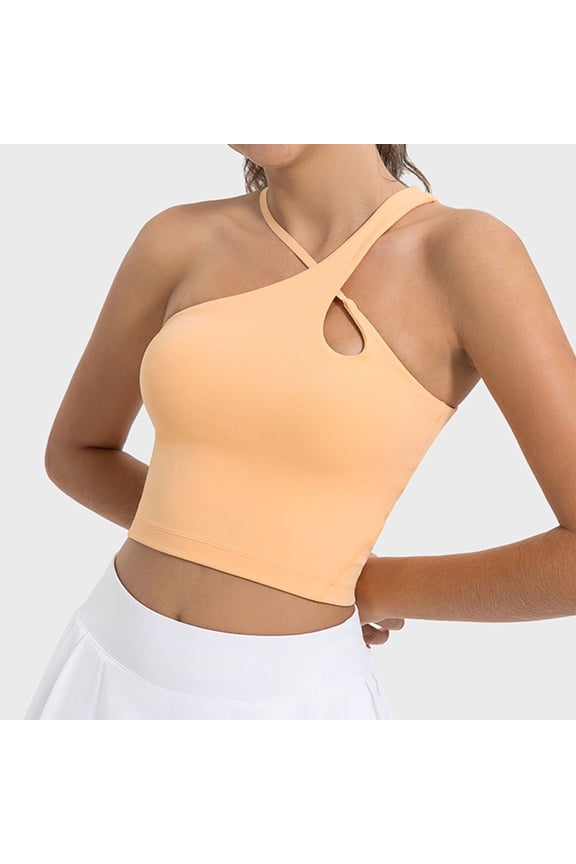 Half Bras for Women with Removable Chest Cushion,Camisoles with Built-In-Bra,Asymmetrical Crop Tops