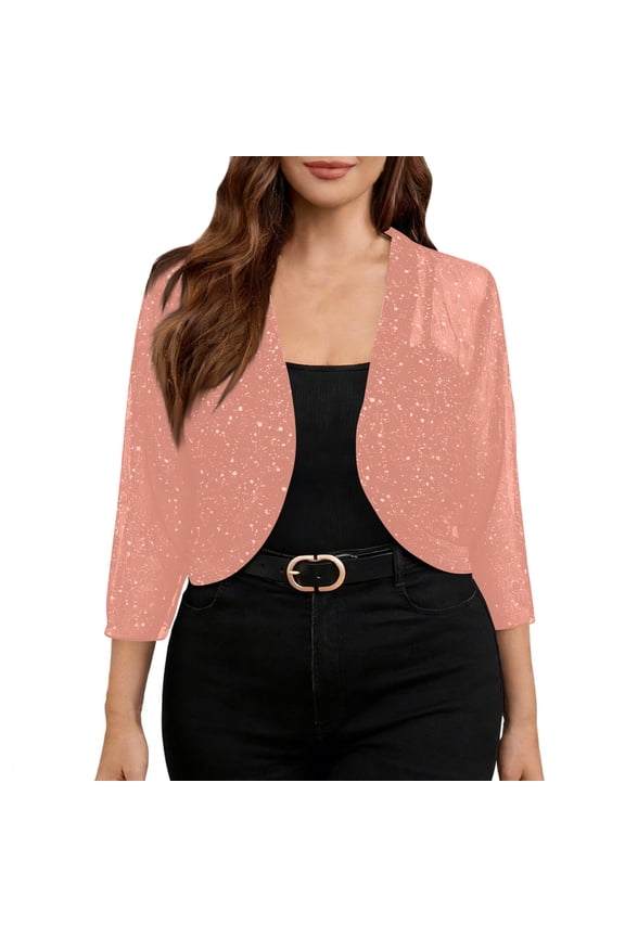 Half Sleeve Shrugs for Women Lightweight Mesh See-Through Cardigan Open Front Crop Top Short Cover Ups for Black Dress