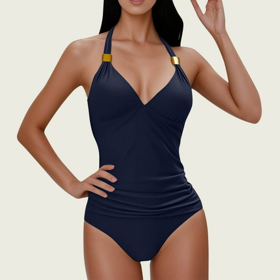 OSFVNOXV Halter Swimsuit for Women One-Piece Bathing Suit High Waisted Bodycon Swimwear Full Coverage Ruched Breathable Beachwear