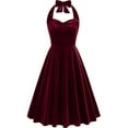 thumbnail image 1 of OSFVNOXV Halter Velvet Dress for Women Retro 1960s Dress Sleeveless High Waist Bodycon A-Line Swing Mini Dress for Prom Gown Party, 1 of 4