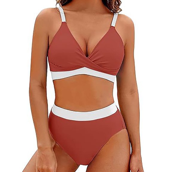 OSFVNOXV High Waisted Bikini Sets for Women Two-Piece Swimsuit,Trendy Color Blocked Twist Cross Bikini Bra and Hipster Underwear