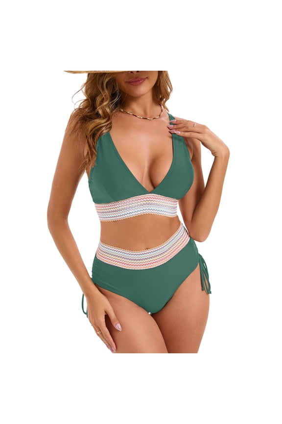 High Waisted Bikinis for Women Two Piece Push Up Bra Ruched String Waist Swim Bottoms Bathing Suits
