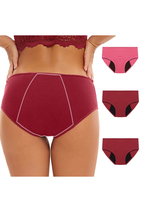 Hipster Underwear for Women 3 Pack Leakproof Period Briefs Mid Rise Breathable Comfortable Nylon Stretch Underwear