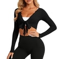 thumbnail image 1 of OSFVNOXV Juniors Crop Tops Lightweight Tie Front Ballet Ruffle Bolero Shrugs Long Sleeve Breathable Yoga Layering Workout Cardigan, 1 of 9