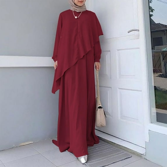 OSFVNOXV Kaftan Dress for Women Long Sleeve Irregular Cut Shawl Stretchy Loose Maxi Floor Length Pullover Dress