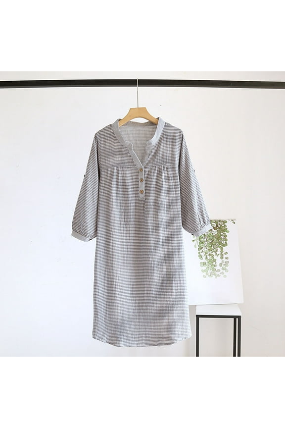 Knit Nightgowns for Women Soft Cotton V-Neck Long Sleepshirts Loose Fit Comfortable Sleep Dress