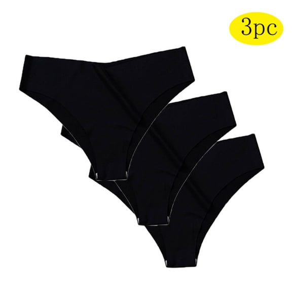 OSFVNOXV L-4XL Seamless Thong Underwear for Women Plus Size Black Thong No Show Low Rise Panties Comfort Breathable Cheeky Brief 3-Pack