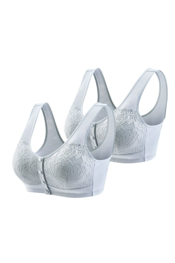 Lace Bralette for Women 2 Pack,Plus Size Front Closure Cotton T-Shirt Bra,Seamless Breathable Minimizer Bras for Big Busted Women Spring First Mothers Day Gift for New Mom ,S-4XL