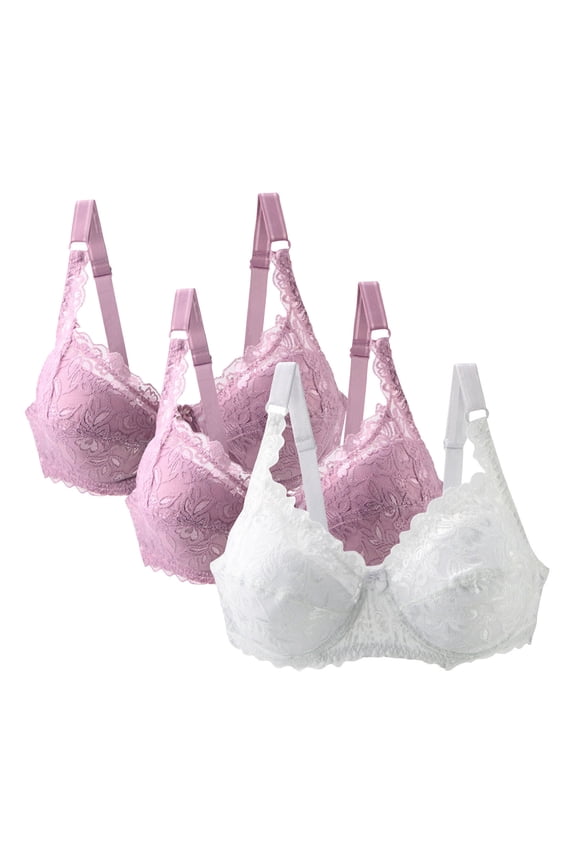 Lace Bralettes for Juniors Plus Size ,3 Pack Cute Wireless Bras High Supportive Compression Fit Breathable Full-Figure Bras ,Sizes S-5XL