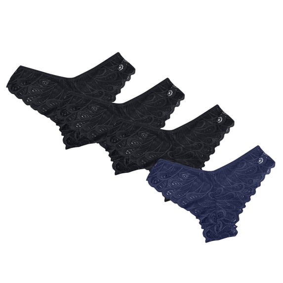 OSFVNOXV Lace Panties for Women 4 Packs Seamless Underwear V-Waisted Bikini Bottom Low Rise Cheeky Tanga Breathable Floral Embroidered Panty 3 Pack