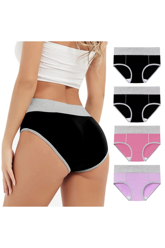 Leakproof Panties for Women Multipack,Comfort Fit Breathable Cotton Stretch Underwear,Incontinence Period Hipster Brief Plus Size 4 Pack
