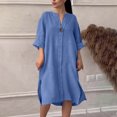 thumbnail image 1 of OSFVNOXV Linen Dress Women Plus Size Midi Length Button Down Shirt Dress Summer Casual Lightweight Shift Knee Length Dress ,S-5XL, 1 of 6