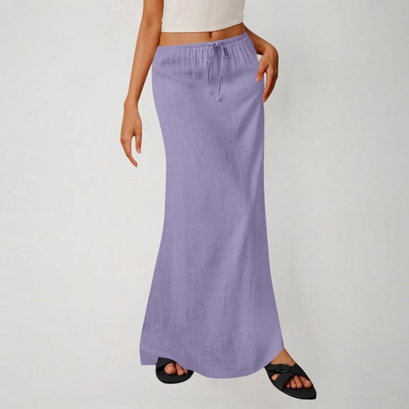 OSFVNOXV Linen Skirts Women with Pockets Maxi Boho Skirt Elatsic Waist Long Pencil Skirts for Beach Holiday