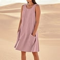 thumbnail image 1 of OSFVNOXV Linen Sleep Dresses for Women Plus Size Midi Dress with Pockets,Summer Breathable Stretch Fit Crewneck Pullover Shirt Dress for Loungewear, 1 of 5
