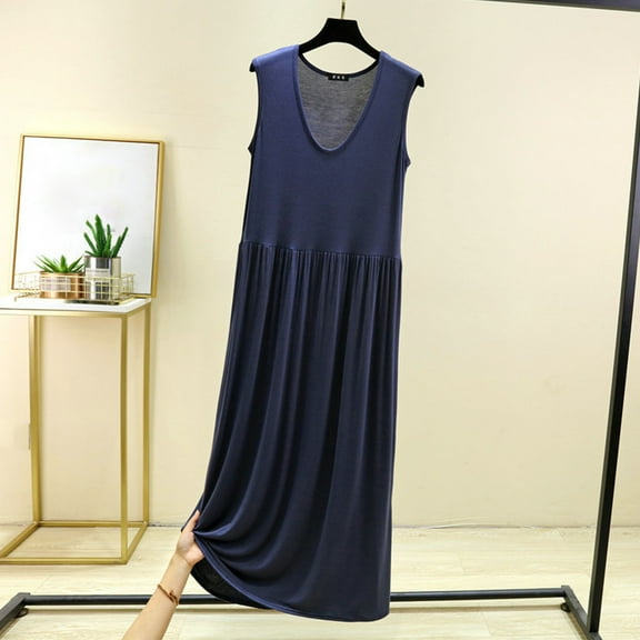OSFVNOXV Long Nightgown Dress for Women Ultra Soft Comfort Fit Sleeveless Loose Flowy Maxi Sleepwear Dress