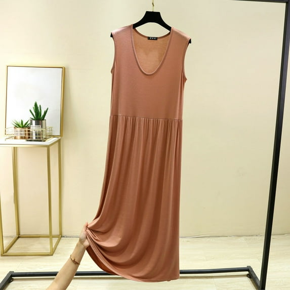 OSFVNOXV Long Nightgown Dress for Women Ultra Soft Comfort Fit Sleeveless Loose Flowy Maxi Sleepwear Dress