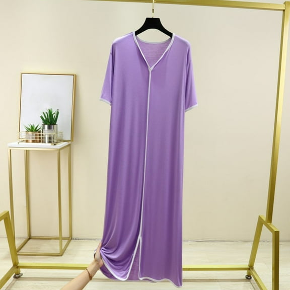 OSFVNOXV Long Nightgown Dresses for Women Summer Casual V-Neck Flowy Short Sleeve Sleep Shirt Full Length Lounge Dress