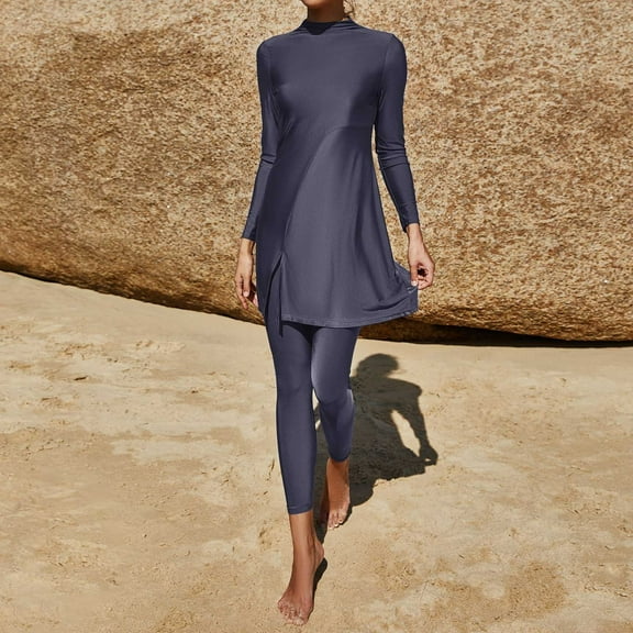 OSFVNOXV Long Sleeve Swimsuits for Women Modest Muslim Juniors Petite Women Swimwear Sun Protection High Split Swim Shirt and Swimwear Long Skinny Pants
