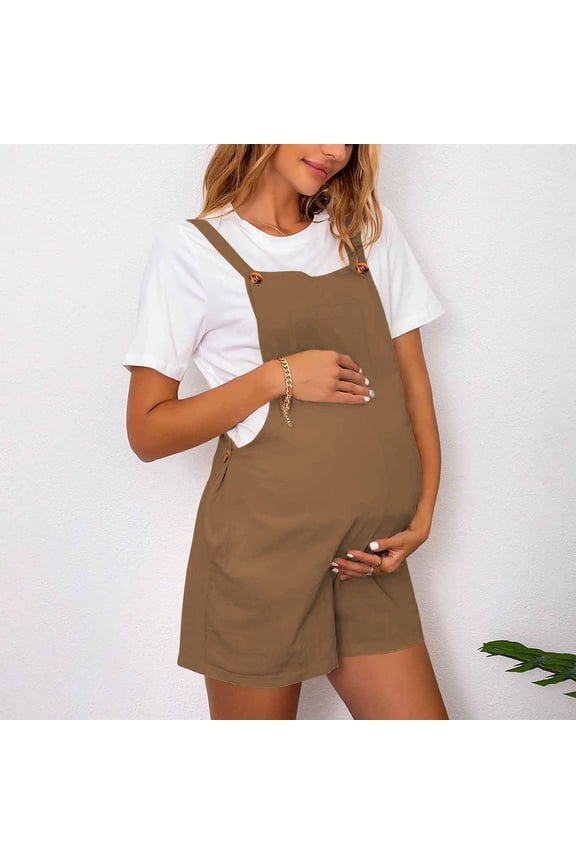 Maternity Clothes for Women Summer Over Belly Maternity Rompers Sleeveless Jumpsuits with Adjustable Buttons