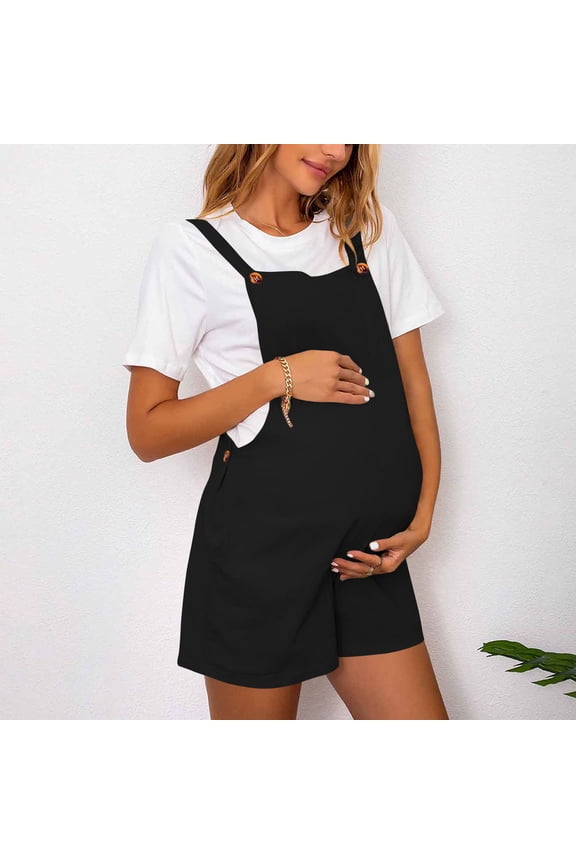 Maternity Clothes for Women Summer Over Belly Maternity Rompers Sleeveless Jumpsuits with Adjustable Buttons