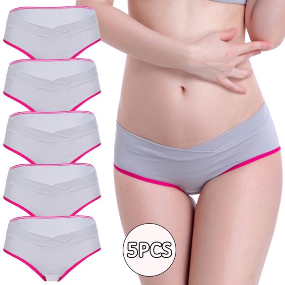 OSFVNOXV Maternity Underwear for Pregnancy Women,Cotton Seamless Cheeky Panties,No Show Low Rise V-Waisted Under Bump Underwear 5-Pack