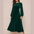 thumbnail image 1 of OSFVNOXV Maxi Dresses for Women Fall Retro Velvet Dress Lantern Sleeve Crew Neck Bodycon Flowy Cocktail Dress, 1 of 6