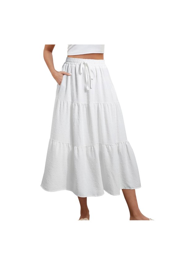 Maxi Skirts for Juniors 14-16 High Waisted Tiered Boho Skirt Elastic Waistband Ruffle Swing Beachwear with Pockets