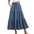 thumbnail image 1 of OSFVNOXV Maxi Skirts for Juniors 14-16 High Waisted Tiered Boho Skirt Elastic Waistband Ruffle Swing Beachwear with Pockets, 1 of 5