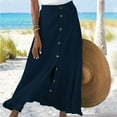 thumbnail image 1 of OSFVNOXV Maxi Skirts for Women Summer Casual Button Front A-Line Pleated Skirt Solid Color Mid Rise Boho Flowy Beach Skirts, 1 of 5