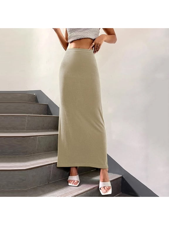Maxi Skirts for Women Summer Casual Seamless Elastic Waisted Ankle Length Flowy Swing 2026 Spring Long Skirt