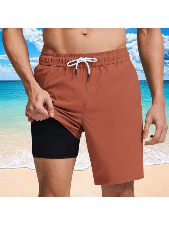 Mens Swim Trunk with Compression Lining,5 Inch Seam Swim Shorts Casual Summer Board Shorts Quick Drying Beach Shorts with Elastic Drawstring