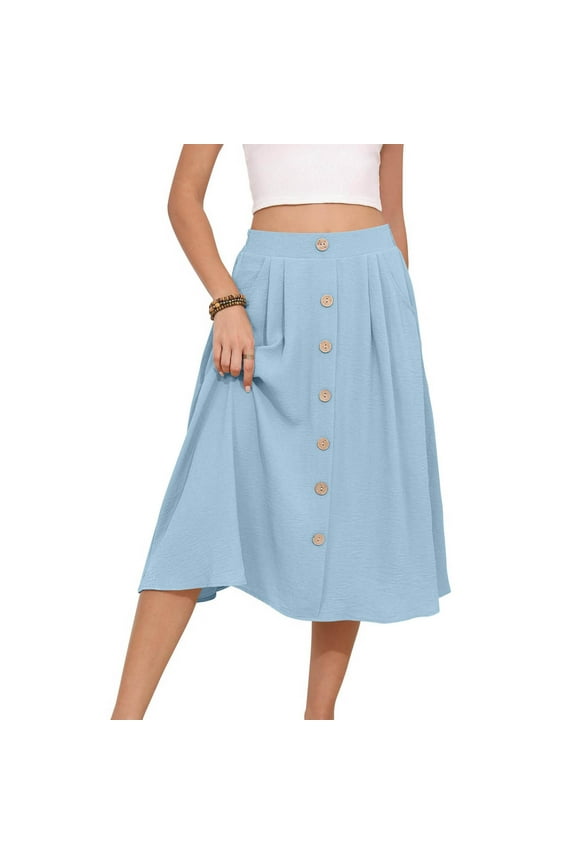 Midi Skirts for Women 2025 New Trendy Ruffle Floral Skirt Button Down A-Line Pleated Skirt for Hawaii Beach Vacation