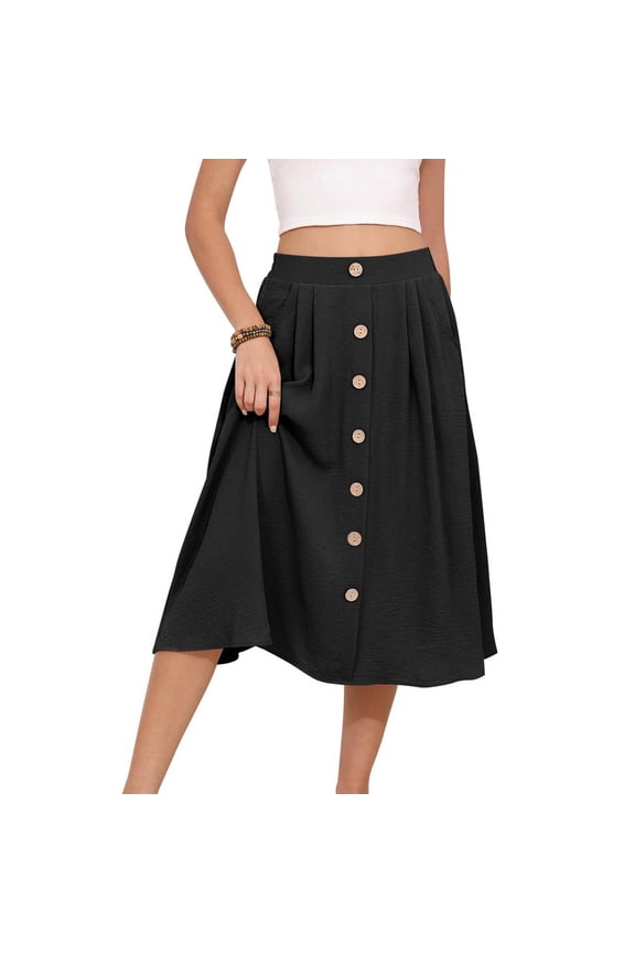 Midi Skirts for Women 2026 New Trendy Ruffle Floral Skirt Button Down A-Line Pleated Skirt for Hawaii Beach Vacation