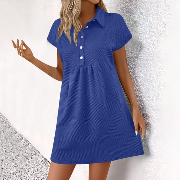 OSFVNOXV Mini Dress for Petite Women Summer Batwing Sleeve Mini Dress Button Up Shift Dress