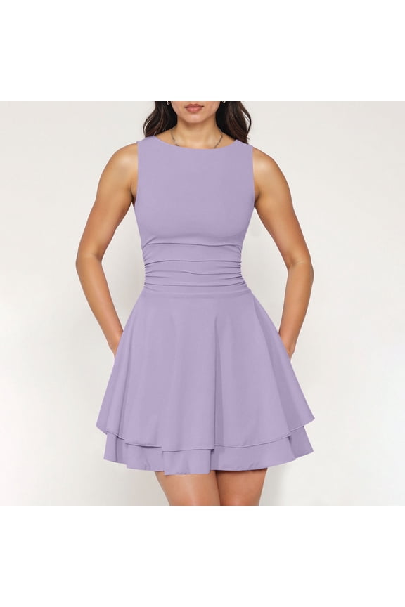 Mini Dresses for Juniors Summer Cute Bodycon Tea Party Dress Boat Neck Pleated Ruched Vintage Corset Dresses for Wedding Guest