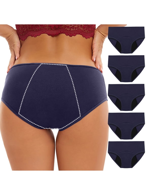 No Show Cotton Underwear Women 5 Pack Leakproof Period Briefs Mid Rise Breathable Comfortable Nylon Stretch Underwear
